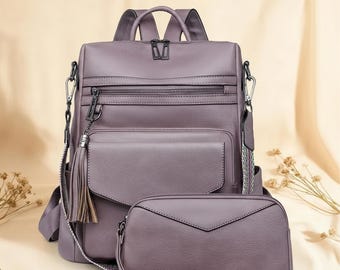 Mochila para mujer, bolso para portátil, bolso de viaje para la universidad, accesorio de trabajo, antirrobo, impermeable, de piel sintética, con diseño de borlas, maletín de negocios.