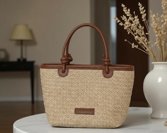 Borsa da spiaggia Boho, accessorio per la sposa, borsa in vimini per le vacanze estive, design in rattan, stile Boho, borsa a cestino intrecciato, pochette in paglia per matrimonio, taglia piccola