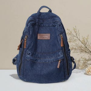 Denim School Backpack Large Capacity Student Bag Blue Jean Casual Rucksack Multi Pocket Laptop Carrier Daily Use Travel Daypack Ergonomic