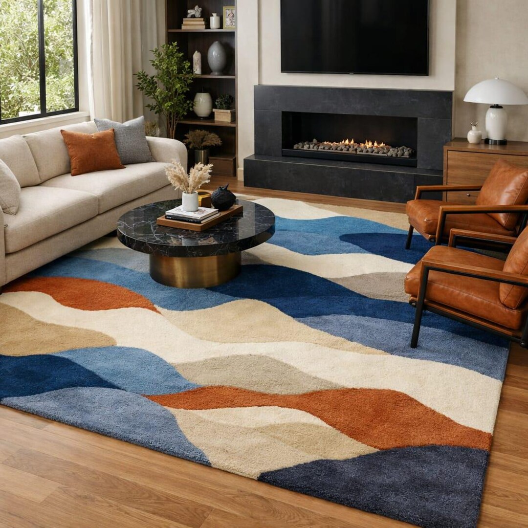 Hand Tufted Wavy Pattern Carpet, Designer Pieces in Hand Made. - Etsy