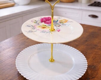 Tea Party Centerpiece. Hostess Gift Under 100. Birthday Gift for Mom. Floral Dessert Stand for Baby Shower. Garden Party Decor. Cookie Tray
