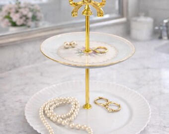 Housewarming Gift for Vintage Lover. Gift for Mom. Bridal Shower Dessert Stand. Cottagecore Kitchen Decor. Vintage China Tiered Stand.