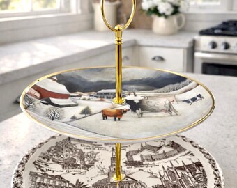 Cottagecore Serving Stand. Charleston & Cows. Farmhouse Kitchen Decor. Farm Theme Baby Shower Decor for Boy. Garden Party Dessert Tray
