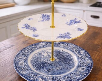 Vintage Liberty Blue Two Tier Dessert Stand – Ironstone Tea Party Centerpiece