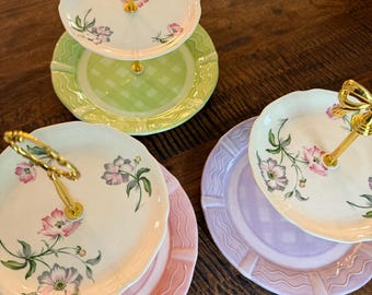 Vintage Tiered Tray | Pastel Dessert Stand | Cottagecore Decor | Tea Party Centerpiece