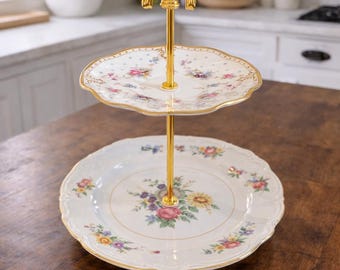 Vintage Floral Dessert Display for Bridal Brunch. Gift for Mother’s Day Under 100. Tea Party Centerpiece. Antique Kitchen Decor.