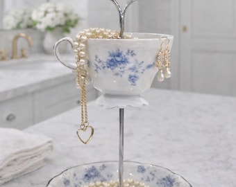 Teacup Tiered Stand | Gift for Bride Under 50 | Jewelry Organizer | Vintage China Decor