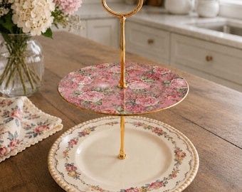 Baby Shower Dessert Stand. Cottagecore Floral Decor. Vintage China Wedding Gift. Bridal Shower Display. Hostess Gift.