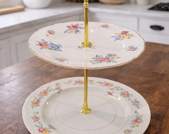 Tea Party Centerpiece. Vintage Dessert Tray. Birthday Gift for Antique Lover. Wedding Brunch Decor. Floral Dessert Stand for Baby Shower