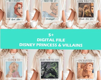 Disney Prinsessor & Skurkar PNG-paket, Prinsessinspirerad T-shirtdesign, Skurkestetik PNG, Sublimering PNG, Disneyresa