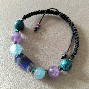 Amethyst Azurite Lapis Lazuli Blue Lace Agate Hematite Bracelet: Inner Calm, Awareness, Expression