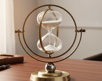 Vintage Rotating 60 Min Sand Timer Metal Glass Hourglass Desk Decor Office Gift