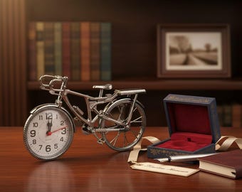 Vintage Bicycle Desk Clock – Arabic Numeral Table Alarm Clock, Creative Home Office Decor