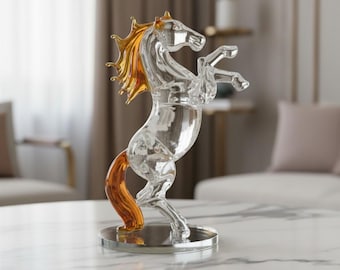 Crystal Glass Horse Figurine Animal Sculpture Home Table Decor Collectible Ornament