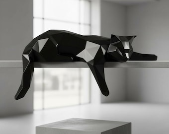 幾何学模様の黒白猫の置物 ローポリ猫像：モダンな幾何学模様の猫の装飾 - Etsy 日本