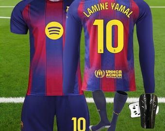 Conjunto de camiseta y pantalón corto del Barcelona Lamine Yama #10, manga corta y larga, tallas para adultos y niños