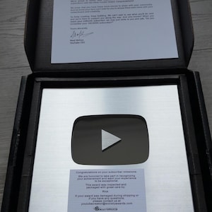 Authentic Youtube Play Button Plaque (Silver)