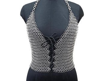 Handmade Aluminum Chainmail Top for Women Medieval Chainmail Bra Fantasy Festival Outfit Renaissance Faire Armor Halloween Costume