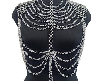 Women's Aluminum Chainmail Collar Medieval Shoulder Top Gothic Fashion Renaissance Faire LARP Halloween Cosplay Costume