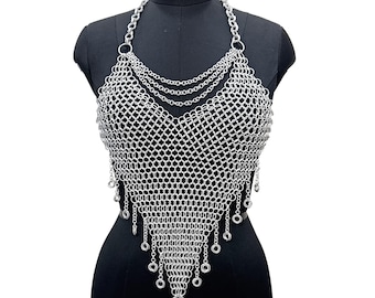 Women's Aluminum Chainmail Top Handmade Halter Bra Medieval Armor Renaissance Faire LARP Cosplay Costume