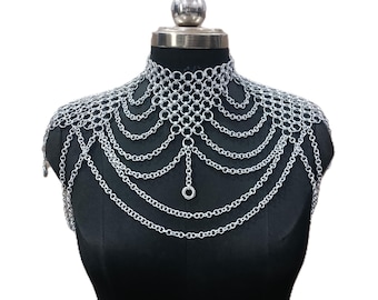 Aluminum Chainmail Collar for Women Medieval Shoulder Armor Renaissance Faire LARP Costume Gothic Festival Jewelry Halloween Costume