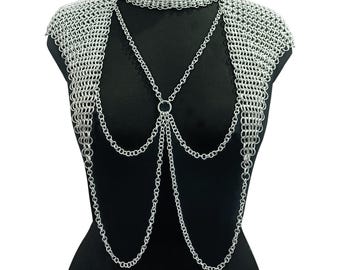 Aluminum Chainmail Collar Lightweight Shoulder Jewelry for Women Medieval Festival Armor Gothic Ren Faire Costume
