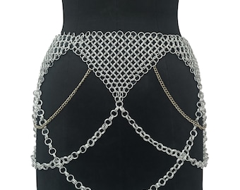 Medieval Chainmail Ornamental Belt Handmade Aluminum Butted Ring Mini Skirt for Women Renaissance Faire Costume LARP Armor