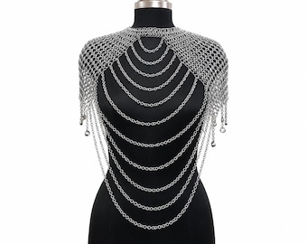 Aluminum Chainmail Collar Women Gothic Shoulder Armor Medieval LARP Renaissance Faire Cosplay Costume