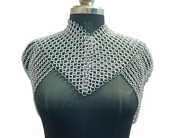 Medieval Aluminum Chainmail Collar for Women Lightweight Fantasy Shoulder Armor Gothic Festival Necklace Renaissance Cosplay Outfit