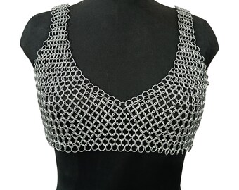 Handmade Aluminum Chainmail Bra Top Medieval Butted Ring Body Jewelry Gothic Festival Outfit LARP Armor Renaissance Faire Women’s Costume