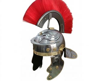 Roman Centurion Helmet with Red Plume Handmade Mild Steel Imperial Gallic Armor for Cosplay LARP Reenactment Costume