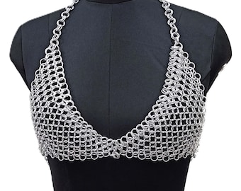 Aluminum Chainmail Top for Women Medieval Halter Armor LARP Costume Renaissance Faire Gothic Festival Wear