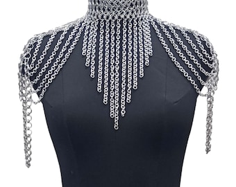 Handmade Aluminum Chainmail Shoulder Armor Medieval Gothic Necklace Halloween Cosplay Costume