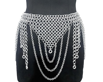 Aluminum Chainmail Skirt for Women Handmade Medieval Waist Belt Renaissance Faire LARP Cosplay Gothic Festival Costume