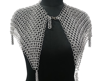 Women's Medieval Aluminum Chainmail Shoulder Shawl Open Front Collar Renaissance Faire Gothic LARP Cosplay Festival Armor