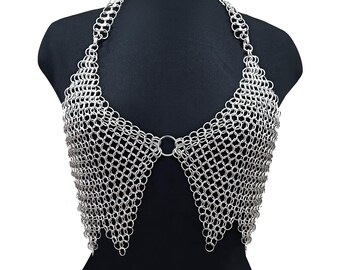 Handmade Silver Aluminum Chainmail Top Women’s Festival Armor and Gothic Rave Outfit  Renaissance Faire Costume