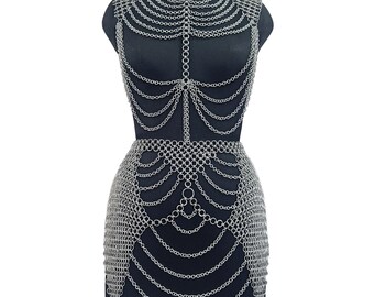 Handmade Chainmail Top and Skirt Set Aluminum Bikini Medieval LARP Costume Festival Outfit Renaissance Faire Women’s Body Jewelry