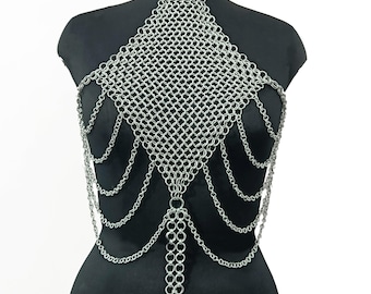 Aluminum Chainmail Top Handmade Fantasy Halter Bra Gothic Rave Festival Outfit Renaissance Faire Armor Gift for Women