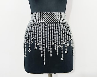 Aluminum Chainmail Belt Medieval Mini Skirt Handmade Waist Jewelry Fantasy Costume  Cosplay Festival Outfit for Women