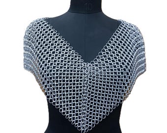 Chainmail Collar Lightweight Shoulder Armor 10mm Handmade Aluminium Butted Ring for Women Medieval Festival Costume Renaissance Faire
