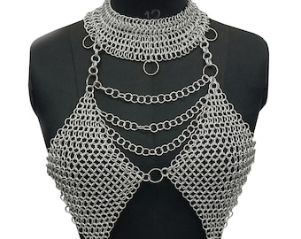 Medieval Aluminium Chainmail Halter Top Handmade Armor Renaissance Festival Outfit Fantasy Costume for Women