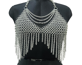 Aluminum Chainmail Bra Top Handmade Medieval Armor Festival Harness Bra Renaissance Faire Costume for Women