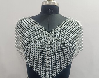Medieval Chainmail Shoulder Armor Women Aluminum Shawl Festival Outfit LARP Costume Renaissance Faire Fantasy Long Collar