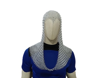 Medieval Aluminum Chainmail Hood Coif Lightweight Knight Headpiece Ren Faire LARP Costume Helmet Cover