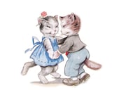 1 1/2 Fabric Cat Button - Wedding Dance Cats Ballroom Romance Pastel Blue, Back to School Time