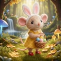 Handmade Needle Felted Mouse with Bunny Ears, Wool Felt Easter Mouse Figurine, Spring Woodland Animal Decor, Easter Basket Stuffer