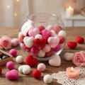 Valentine's Day Vase Filler - Handmade Felt Heart Balls for Crafts, Romantic Home Decor, Bowl Fillers for Valentine’s Day