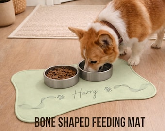 Knochenförmige Haustier-Fütterungsmatte • Personalisierte Hundenapf-Matte mit Name • Rutschfeste Futtermatte für Hunde • Süßes Haustier-Innendekoration Geschenk • Individuelle Namensfuttermatte