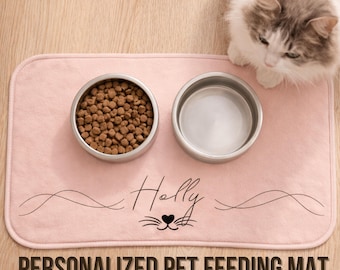 Comedero personalizado neutro para mascotas: comedero minimalista para perros y gatos, decoración estética para el hogar, comedero personalizado con nombre, antideslizante.