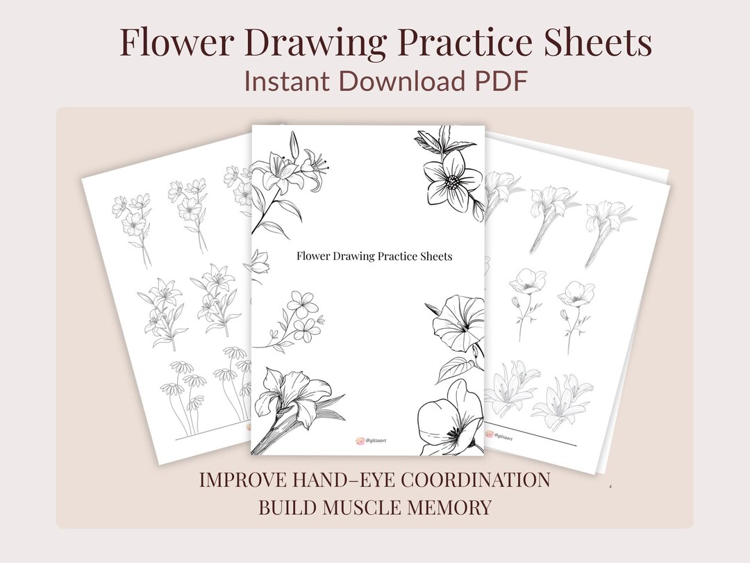 Flower Drawing Practice Sheets – Printable PDF - Etsy